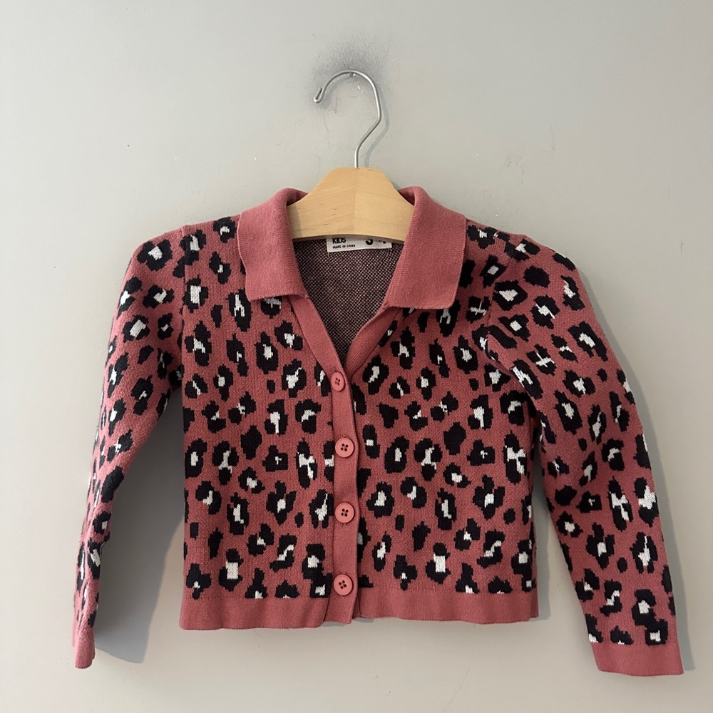 $14 ADD ON‎ Cotton On kids sweater Girls' animal print cardigan 3-4Y Zara